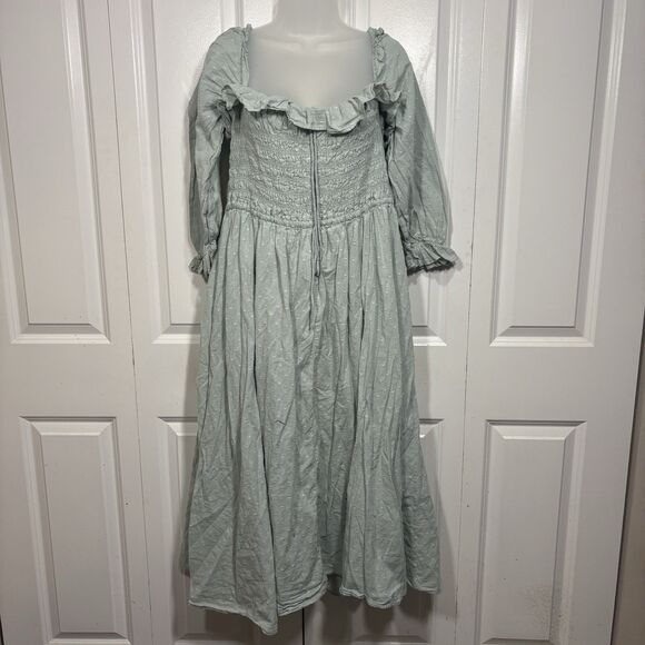 R Yiposha Dress Womens XXL Milkmaid Coquette Smocked Boho Cottagecore Sage - Picture 1 of 11